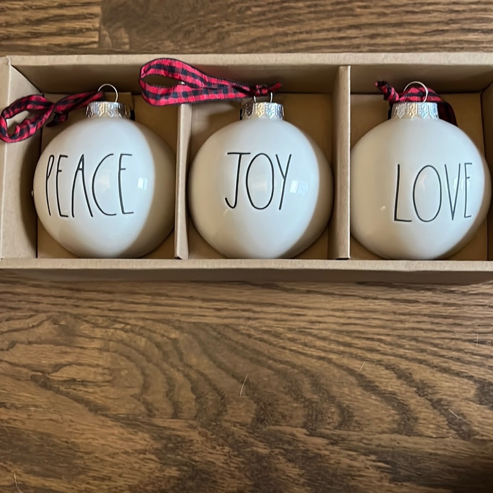Rae Dunn Set of 3 Ceramic Ornaments (Peace, Joy, Love)